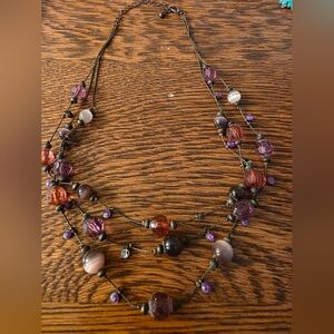 Pretty Beaded Necklace with Purple, Cats eye Pale Pink and Orange Accents